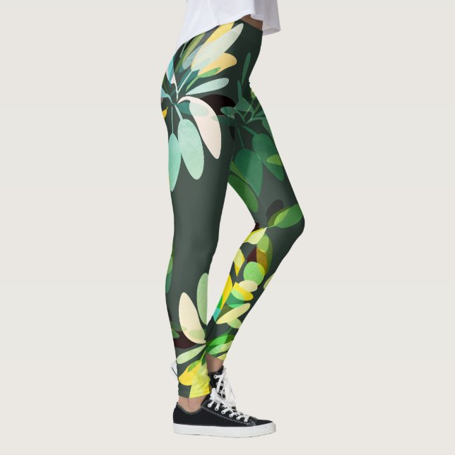 Leggings Impresión de follaje verde brillante estilo aventu (Derecha)