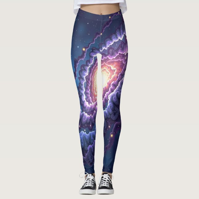 Leggings Impresión de galaxia cósmica con púrpollas girator (Anverso)