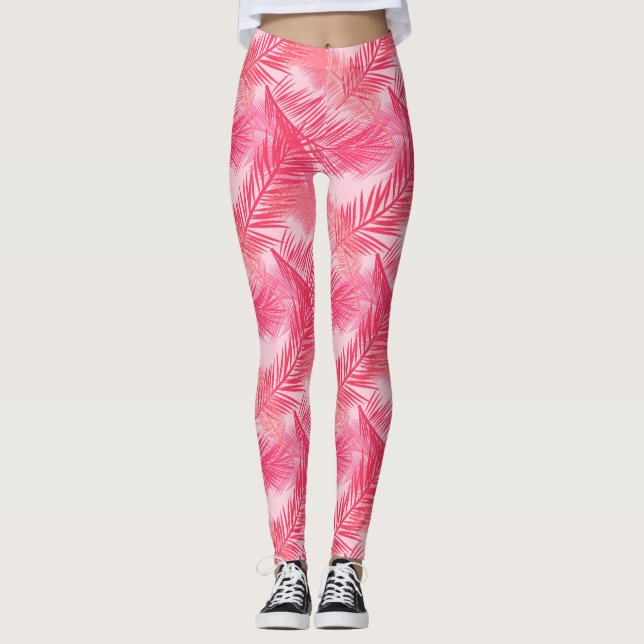 Leggings Impresión de hojas de palma, coral, rosado de cada (Anverso)