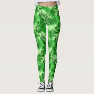 Leggings Impresión de hojas de palma, verde esmeralda y liv