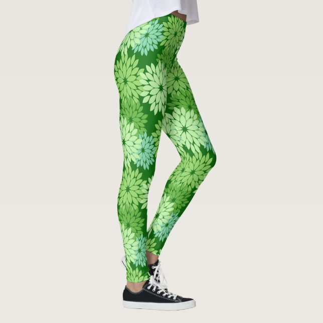 Leggings Impresión de kimono floral moderna, verde anime (Derecha)