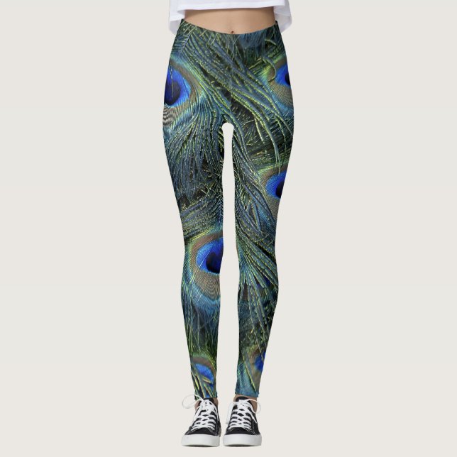 Leggings Impresión de la pluma de pavo real (Anverso)