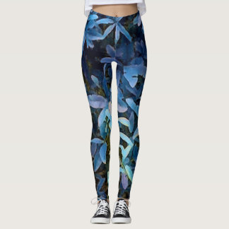 Leggings Impresión de las hojas azules