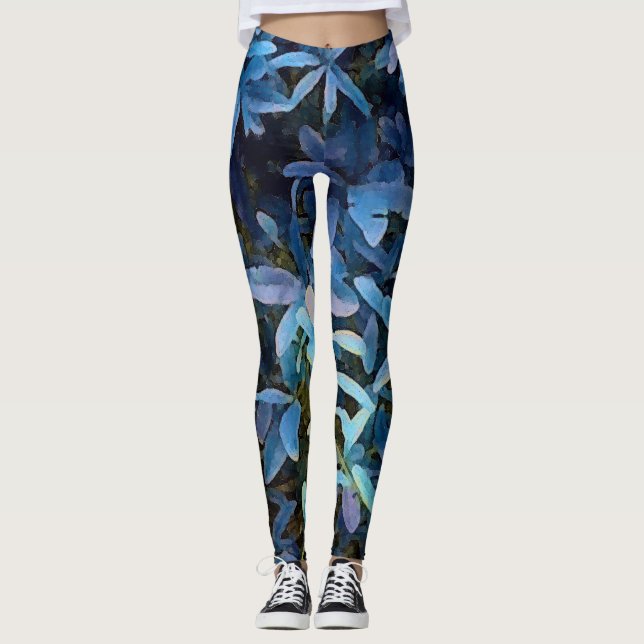 Leggings Impresión de las hojas azules (Anverso)
