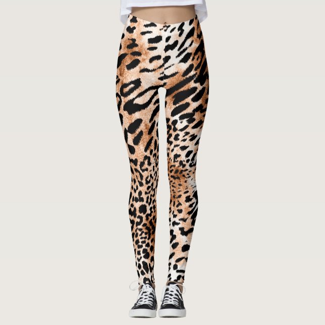 Leggings Impresión de leopardo africano sin problemas (Anverso)