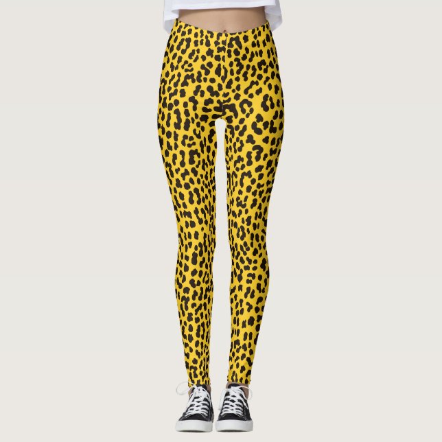 Leggings Impresión de leopardo amarillo neón estilo años 80 (Anverso)