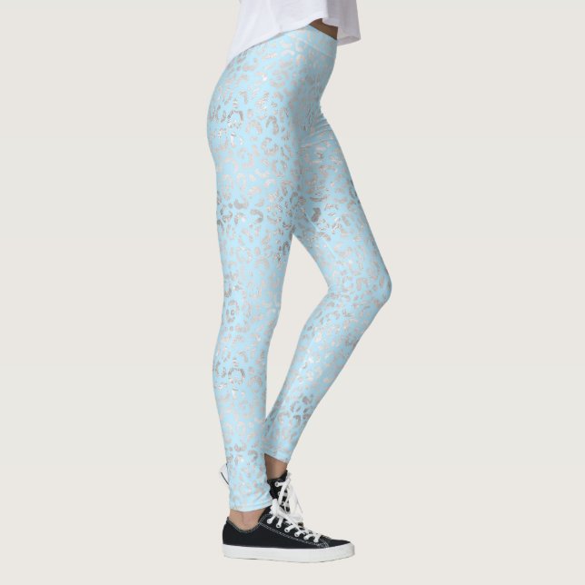 Leggings Impresión de leopardo azul pálido y plateado (Derecha)