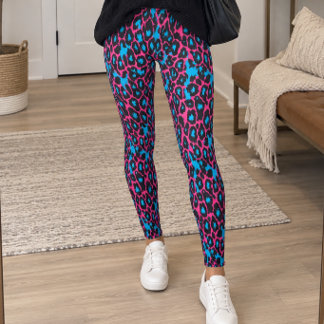 Leggings Impresión de leopardo azul rosa neón