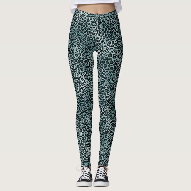 Leggings Impresión de Leopardo Azul Verde azulado Turquesa  (Anverso)