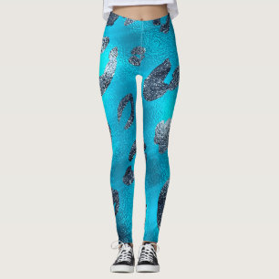Leggings Impresión de Leopardo Azul y Plata de Relieve meta