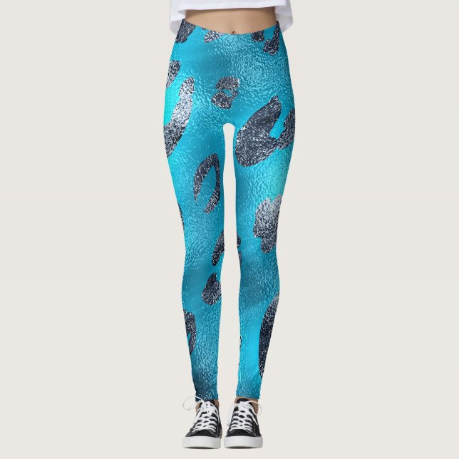 Leggings Impresión de Leopardo Azul y Plata de Relieve meta (Anverso)