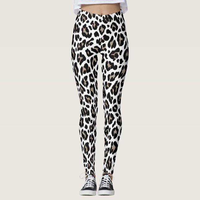 Leggings Impresión de leopardo blanco y negro (Anverso)