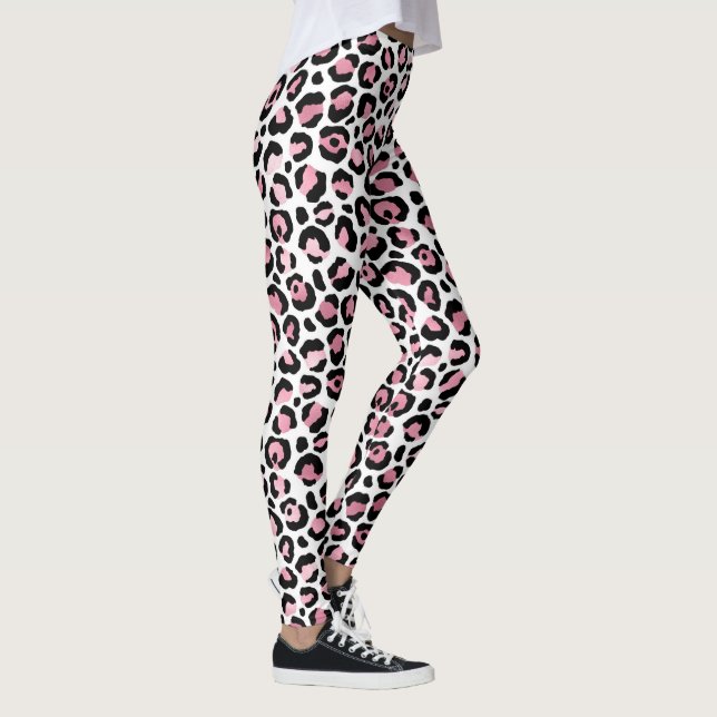 Leggings Impresión de leopardo de moda en rosa y negro (Derecha)