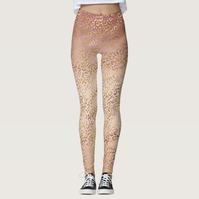 Leggings Impresión de leopardo de ormbre de oro rosa (Anverso)