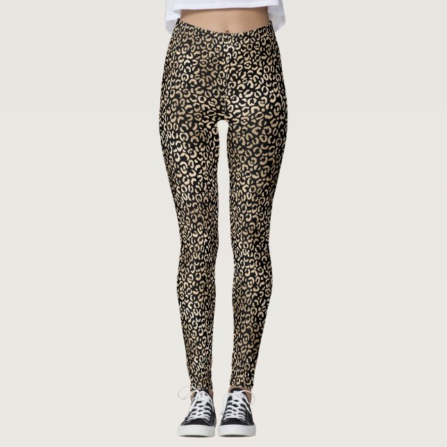 Leggings Impresión de leopardo de oro de oro negro Girly (Anverso)