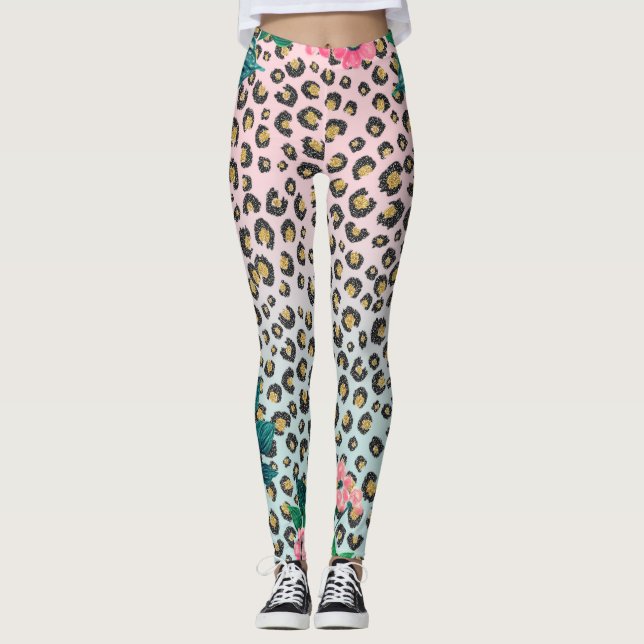 Leggings Impresión de leopardo de Purpurina floral color ro (Anverso)
