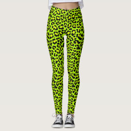 Leggings Impresión de Leopardo de Rock de Punk Verde Lime