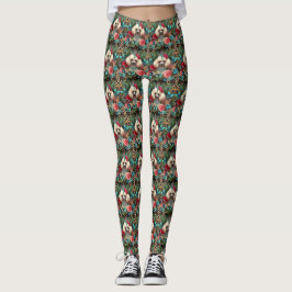 Leggings Impresión de leopardo floral de cangrejo blanco