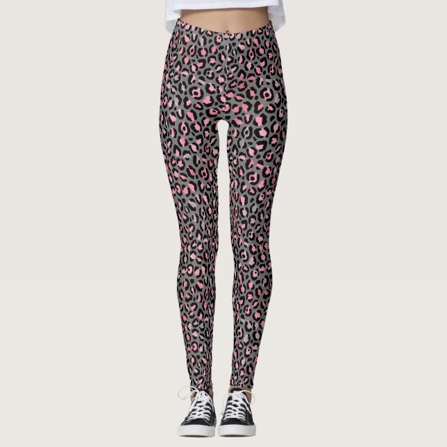 Leggings Impresión de leopardo gris rosado de moda (Anverso)