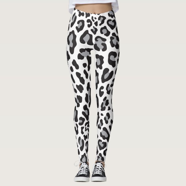 Leggings Impresión de leopardo negro, blanco y gris (Anverso)