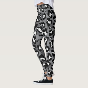 Leggings Impresión de leopardo negro, blanco y gris