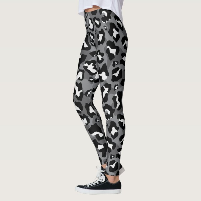 Leggings Impresión de leopardo negro, blanco y gris (Izquierda)