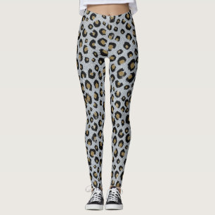 Leggings Impresión de leopardo negro Purpurina de oro plat