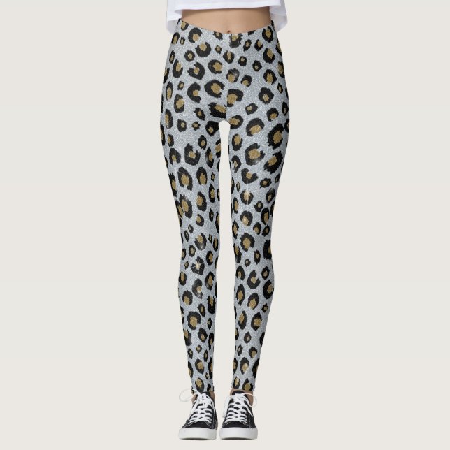 Leggings Impresión de leopardo negro Purpurina de oro plate (Anverso)