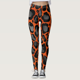 Leggings Impresión De Leopardo Negro Y naranja