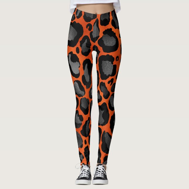 Leggings Impresión De Leopardo Negro Y naranja (Anverso)