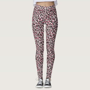 Leggings Impresión de Leopardo Negro y Rosa de Moda