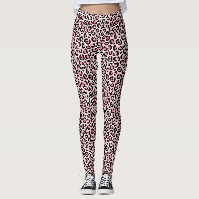 Leggings Impresión de Leopardo Negro y Rosa de Moda (Anverso)
