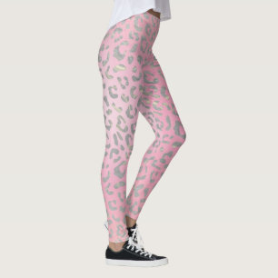 Leggings Impresión de leopardo plateado rosa pastel