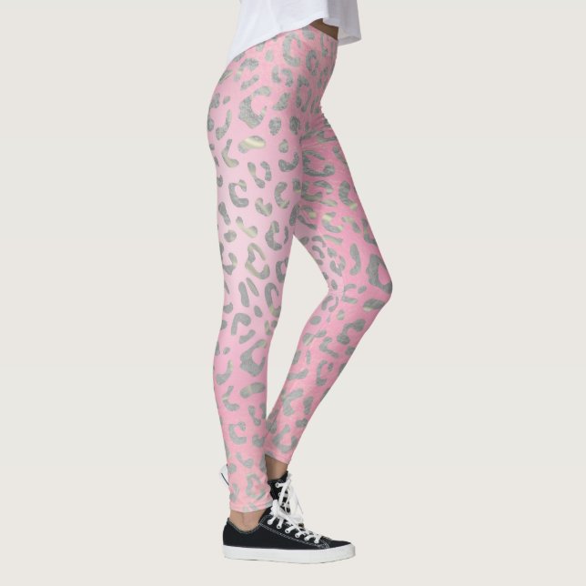 Leggings Impresión de leopardo plateado rosa pastel (Derecha)