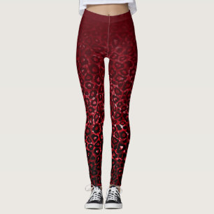 Leggings Impresión de leopardo rojo oscuro
