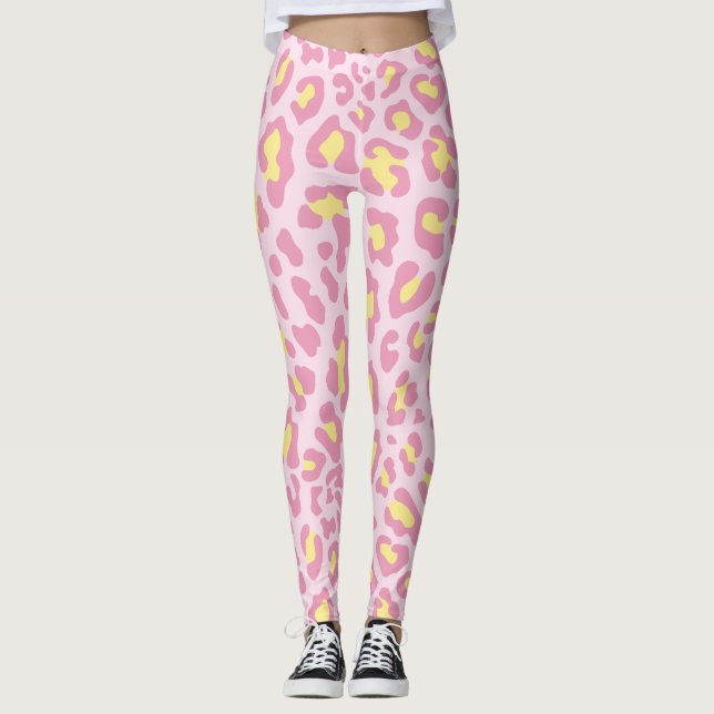 Leggings Impresión de leopardo rosa y amarillo (Anverso)