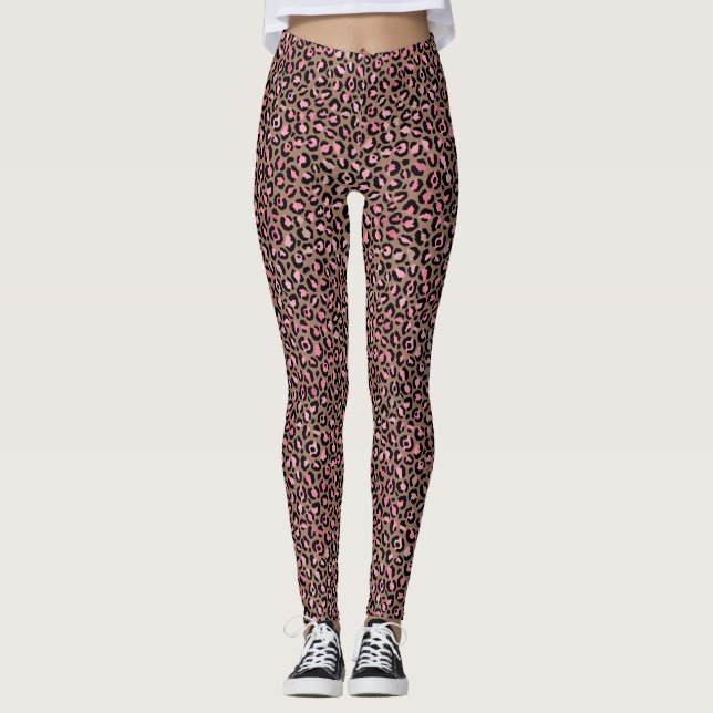Leggings Impresión de leopardo rosa y negro, mousse de moch (Anverso)
