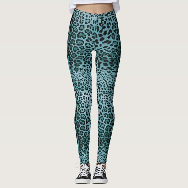 Leggings Impresión de leopardo turquesa (Anverso)