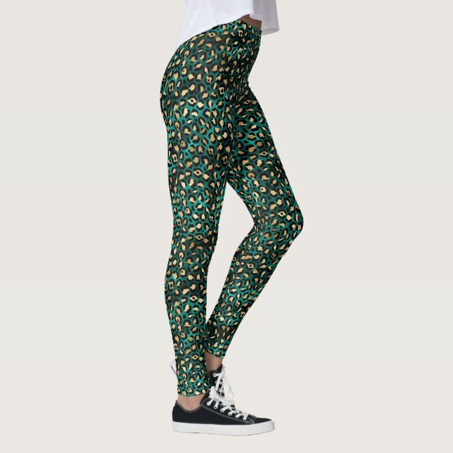 Leggings Impresión de leopardo verde esmeralda y oro (Derecha)