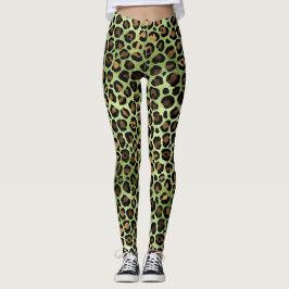 Leggings Impresión de leopardo verde exótico