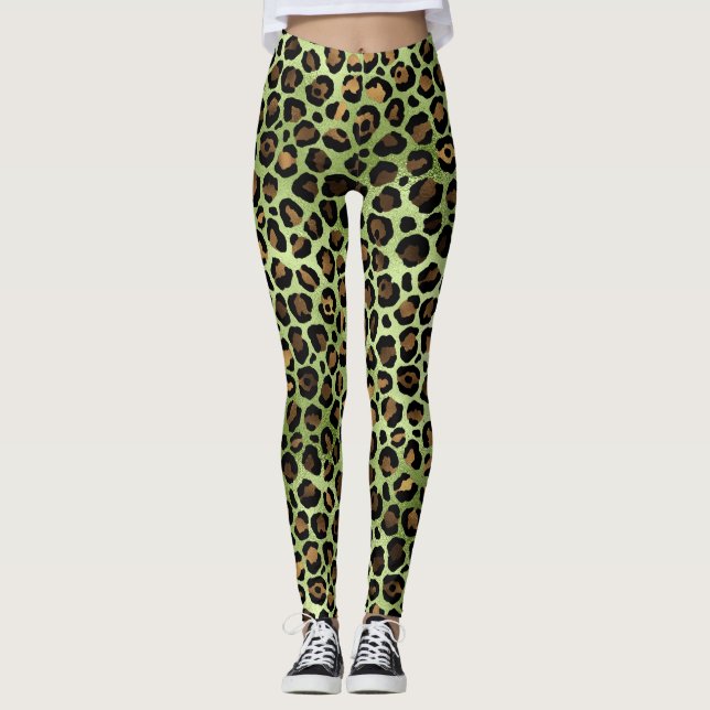 Leggings Impresión de leopardo verde exótico (Anverso)