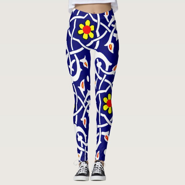 Leggings impresión de líneas y barras y flores (Anverso)