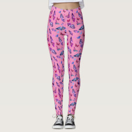 Leggings Impresión de mariposa rosa azul púrpura