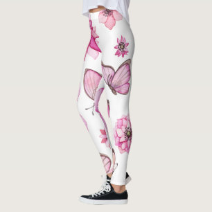 Leggings Impresión de mariposa rosa floral de Guay
