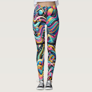 Leggings Impresión de patrón abstracto brillante de neón co
