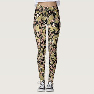 Leggings Impresión de Patrón de Camuflaje Dorado Rosa Verde