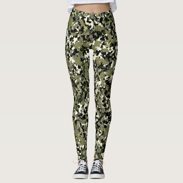 Leggings Impresión de Patrón de Camuflaje Verde Negro Crema (Anverso)