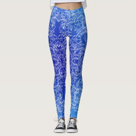 Leggings Impresión de patrón floral blanca en azul