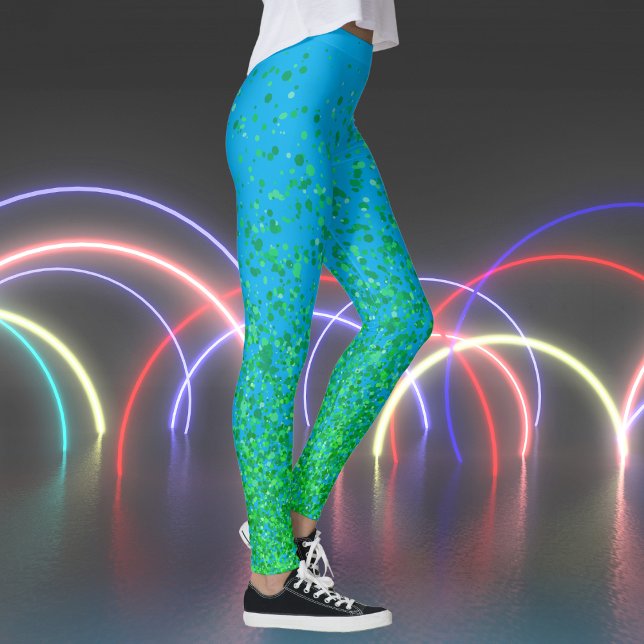 Leggings Impresión de pecas azul y verde de Azure (Azure Blue and Green Freckles Print Leggings)