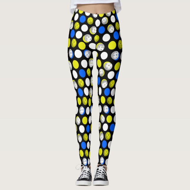 Leggings Impresión de Pickleball - lunares azules blancos (Anverso)